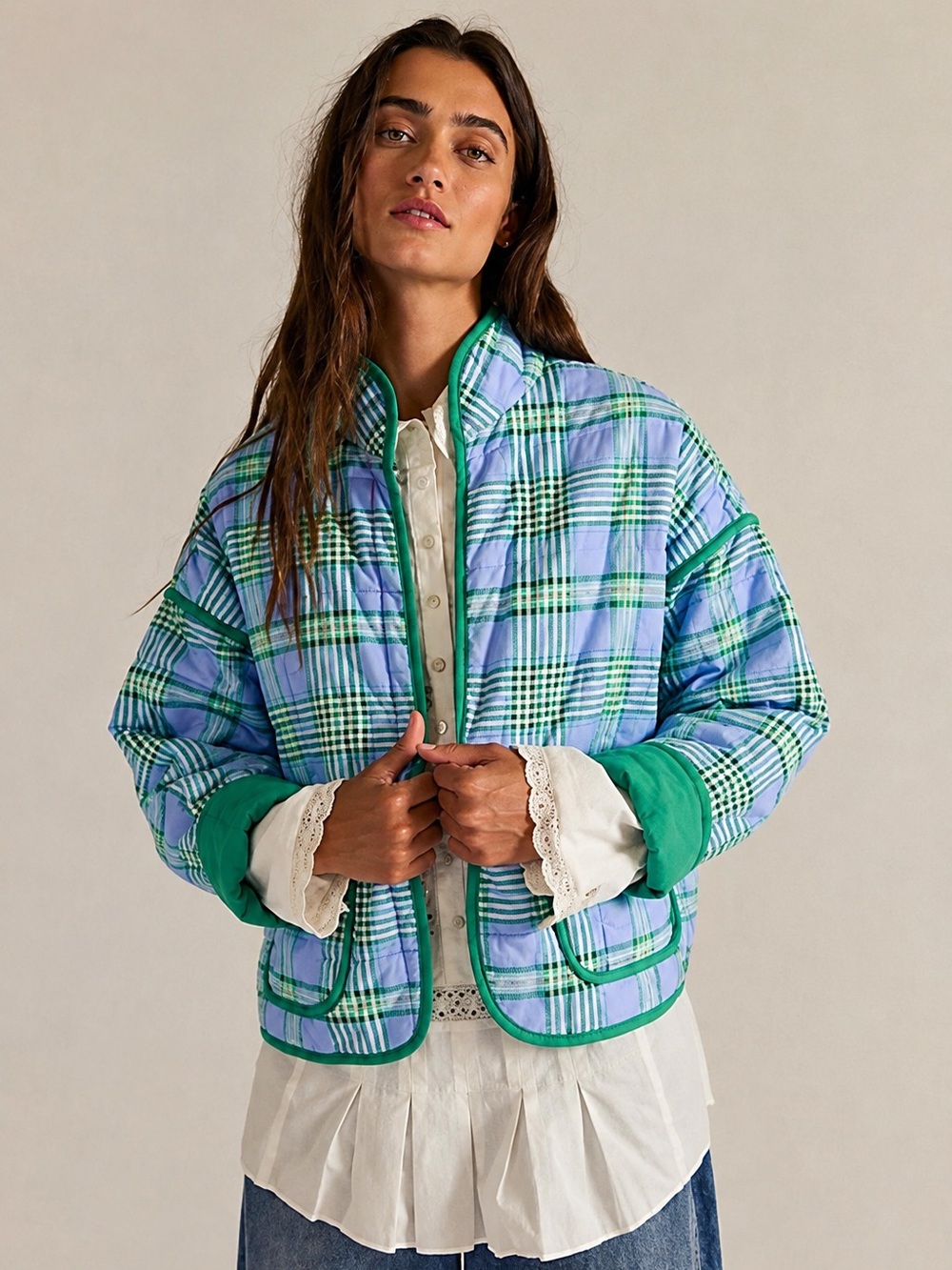 NWT Free People Chloe Jacket Open Air Plaid